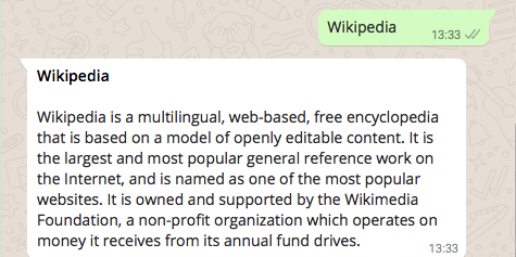 Text message describing the term Wikipedia